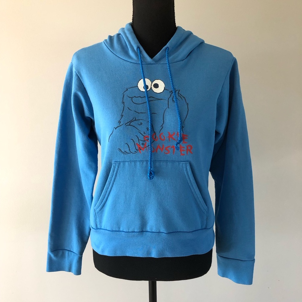 Women’s Vintage Take Cover Blue Cookie Monster Graphic Hoodie size XS